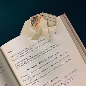 Handmade Origami Elephant Bookmark made from UpCycled Restaurant Wine List/Menu or Fashion Magazine Paper