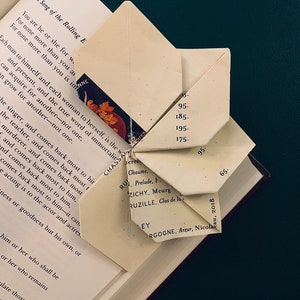 Handmade Origami Flower Bookmark made from UpCycled Restaurant Wine List/Menu or Fashion Magazine Paper