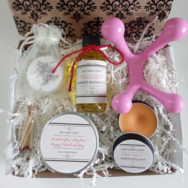 Personalized Mother's Day Gift, Candle, Warming Massage Oil, All Natural Muscle Rub, 4 Prong Massage Tool, Hand Written Card and More