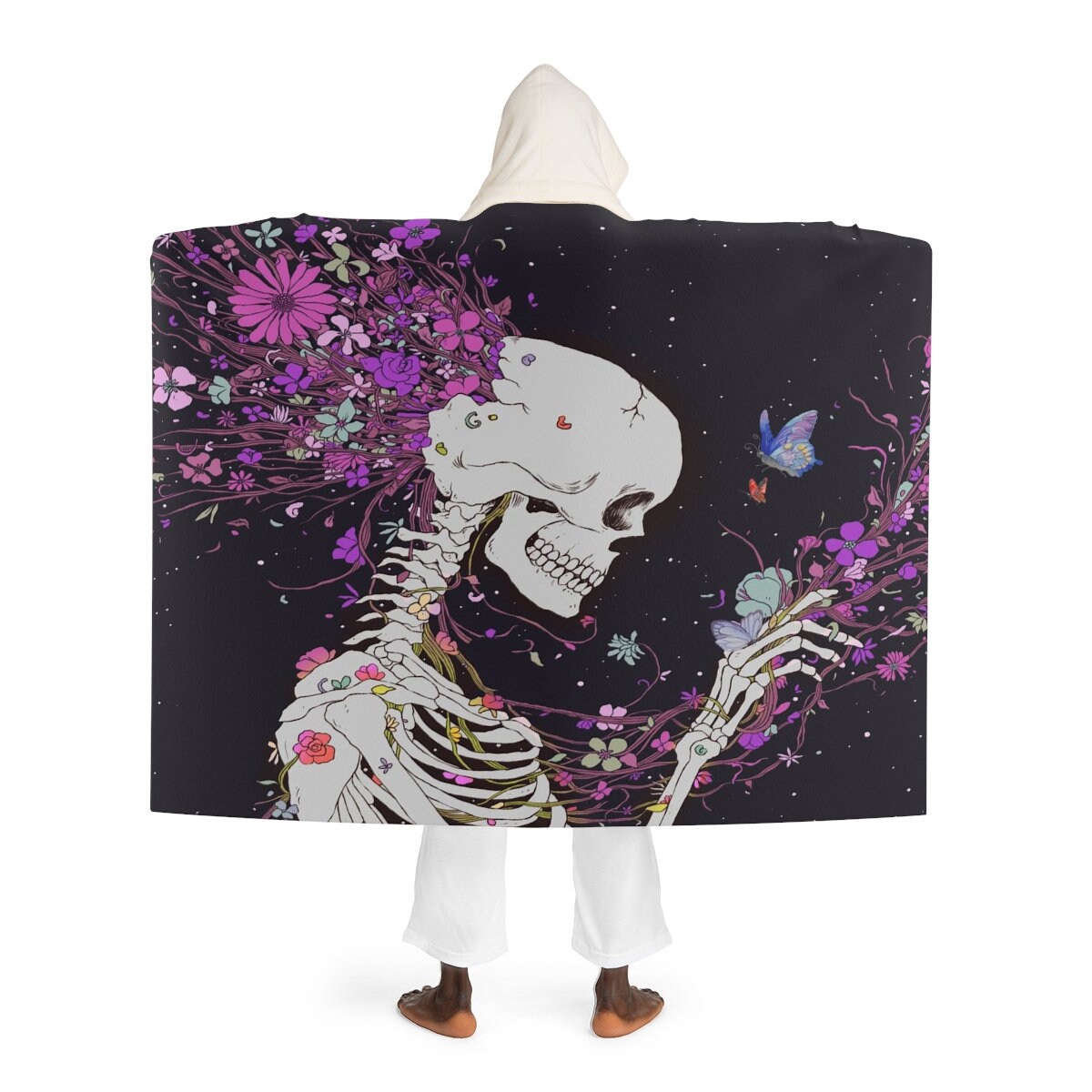 Discover Skull Blanket with Hood, Sherpa Fleece with Hood