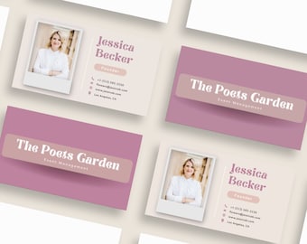 Gepersonaliseerde visitekaartjesjabloon, bewerkbaar visitekaartje voor vrouwen, doe-het-esthetisch visitekaartje, bewerkbaar in Canva, trendy visitekaartje