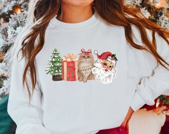 Cat Mom Christmas Sweater, Meowy Cat Christmas Sweatshirt, Cat Christmas Shirt, Cat Ugly Christmas Sweater, Christmas Gift for Cat Lover