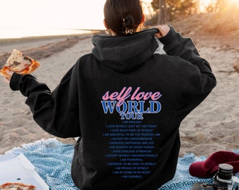 self love trendy hoodie, self love world tour hoodie, aesthetic mental health hoodie, trendy crewneck sweatshirt, positivity sweatshirt