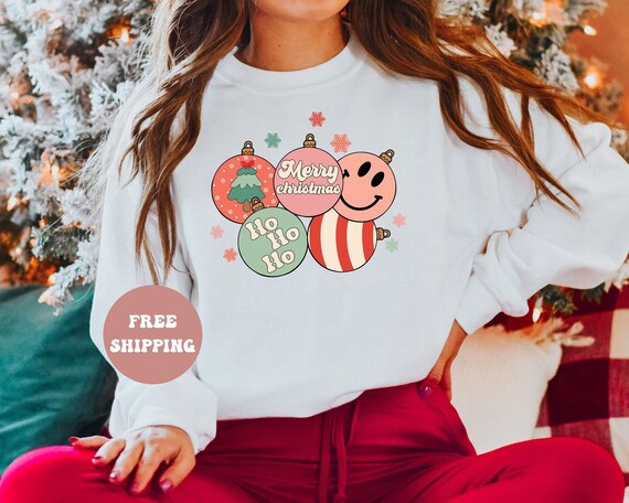 Retro Christmas Sweater for Women Teens, Groovy Christmas Sweater