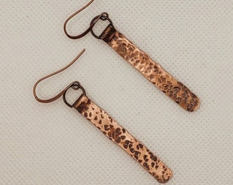 Rustic Hammered Copper Bar Earrings