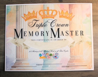 Triple Crown Memory Master Certificate of Completion Award Homeschool Diploma Cycle 1 Cycle 2 Cycle 3 Ceremony Three Cycle Memory Master