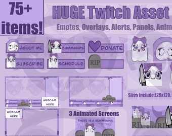 HUGE Cute Spooky Ghost Streaming Asset Bundle  | 75+ Item Bundle For Streamer | Twitch, Youtube| Customizable Overlays, Alerts, Emotes