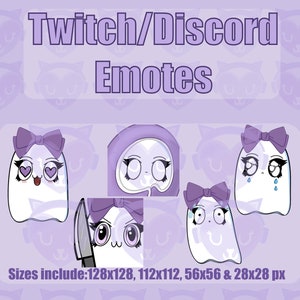 Cute Ghost (5) Emotes | Twitch Discord YouTube Emote Pack Bundle For Streamer 128 ,112 , 56 & 28 px