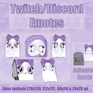 Cute Ghost (6) Emotes (1) Animated | Twitch Discord YouTube Emote Pack Bundle For Streamer 128 ,112 , 56 & 28 px