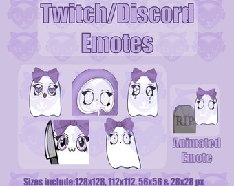 Süßer Geist (6) Emotes (1) Animierte | Twitch Discord YouTube Emote Pack Bundle für Streamer 128 ,112 , 56 & 28 px
