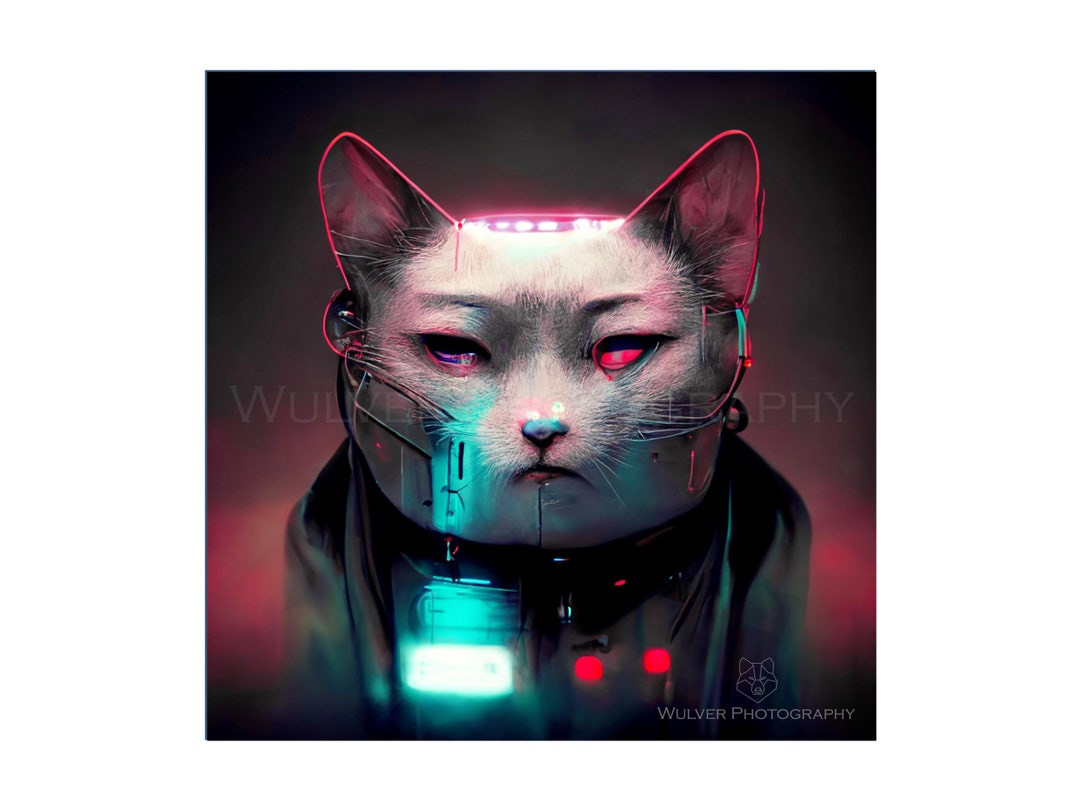 Digital Art Download: Cyberpunk Cyborg Cat - Etsy