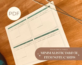 Minimalistische D & D 5E Artikelkarten - druckbare ausfüllbare PDF