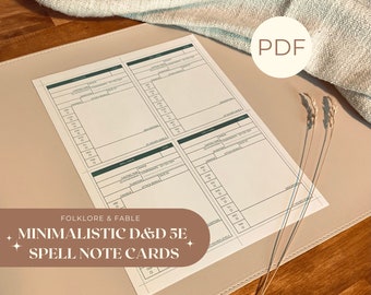 Minimalistische D & D 5E Zauberkarten - druckbares PDF