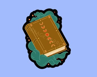 Spellbook Vinyl Sticker | Witchy Moon Phase Laptop Decal