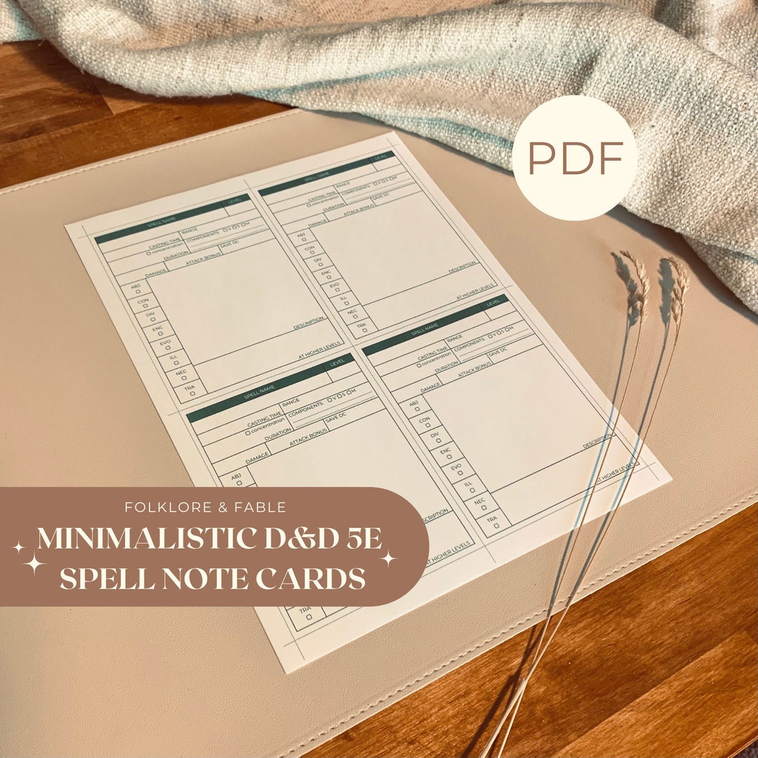 Minimalist D&D 5E Spell Cards – Printable Fillable PDF - Etsy