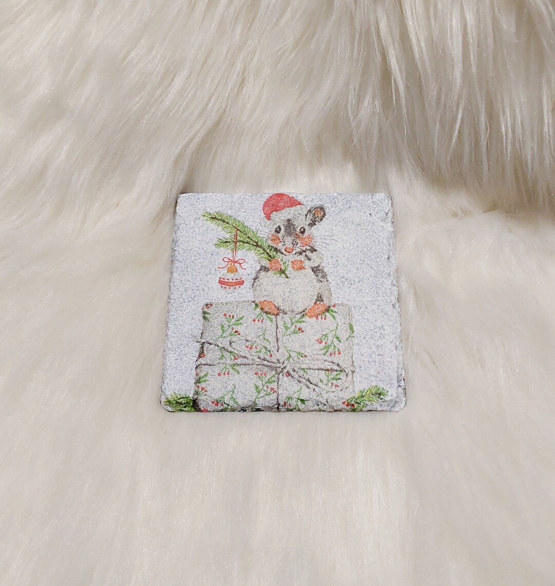 Mouse Rug Coasters Christmas Mouse Coaster Slate Coaster Rustic Coaster Rustic - Etsy UK