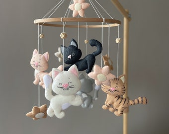 Felt Cat Baby Mobile Nursery Decor Gift for Cat Lovers Gift for Mom Neutral crib mobile Baby shower gift boy baby shower gift girl