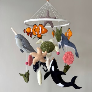 Ocean Baby Mobile, Neutral Crib Mobile with Sea Animals, Montessori Nursery Decor, Baby Shower Gift, Underwater Mobile for Baby Boy Girl