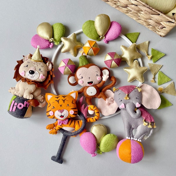 Baby circus mobile Nursery mobile circus animals Crib mobile hanging mobile Baby shower gift Eco-friendly toy Elephant tiger lion monkey