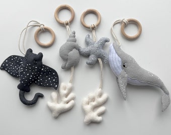Ocean Baby Play Gym Toys, Sea Animal Montessori Set, Felt Hanging Toys for Baby, Underwater Themed Baby Gym, Sensory Toys Newborn Gift
