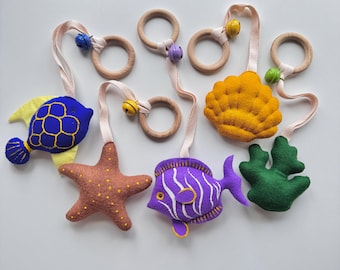 Montessori Baby Play Gym Toys, Natural Hanging Sensory Toys for Newborn, Tummy Time and Toddler, Wooden Gym Gift for First Months