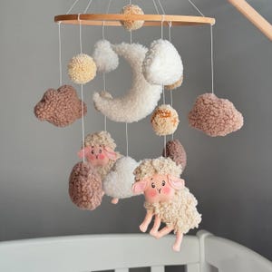Sheep Baby Mobile, Counting Sheep Crib Mobile, Neutral Nursery Mobile, Boucle Cloud Mobile, Lamb Mobile, Baby Shower Gift, Crib Mobile