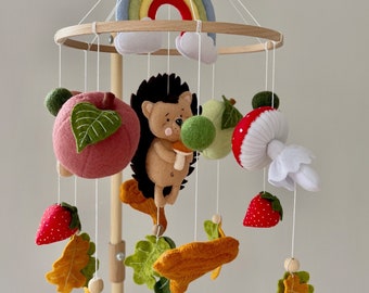 Nursery woodland mobile hedgehog fly agaric woodland animals hanging crib mobile baby shower gift mom gift baby girl mobile baby girl mobile