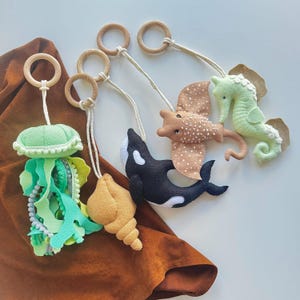Sea Animal Baby Gym Toys, Montessori Play Gym Set, Felt Rattles, Hanging Sensory Toys, Baby Shower Gift, Newborn Play Gym, Ocean Theme Gift