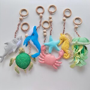 Custom Ocean Baby Gym Toys, Felt Sea Animal Set for Newborn, Montessori Sensory Hanging Toys, Handmade Baby Shower Gift Idea