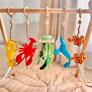 Baby Play Gym, Wooden Baby Gym Frame, Baby Gym Toy Set, Montessori Hanging Toys, Toddler Activity Center, Rattle Toys, Felt Sea Animal Set