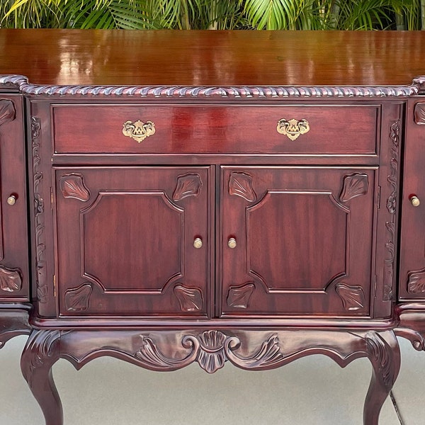 Vintage  Solid Large Chippendale Sideboard Server Buffet With Claw Ball Feet