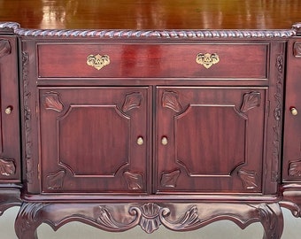 Vintage  Solid Large Chippendale Sideboard Server Buffet With Claw Ball Feet