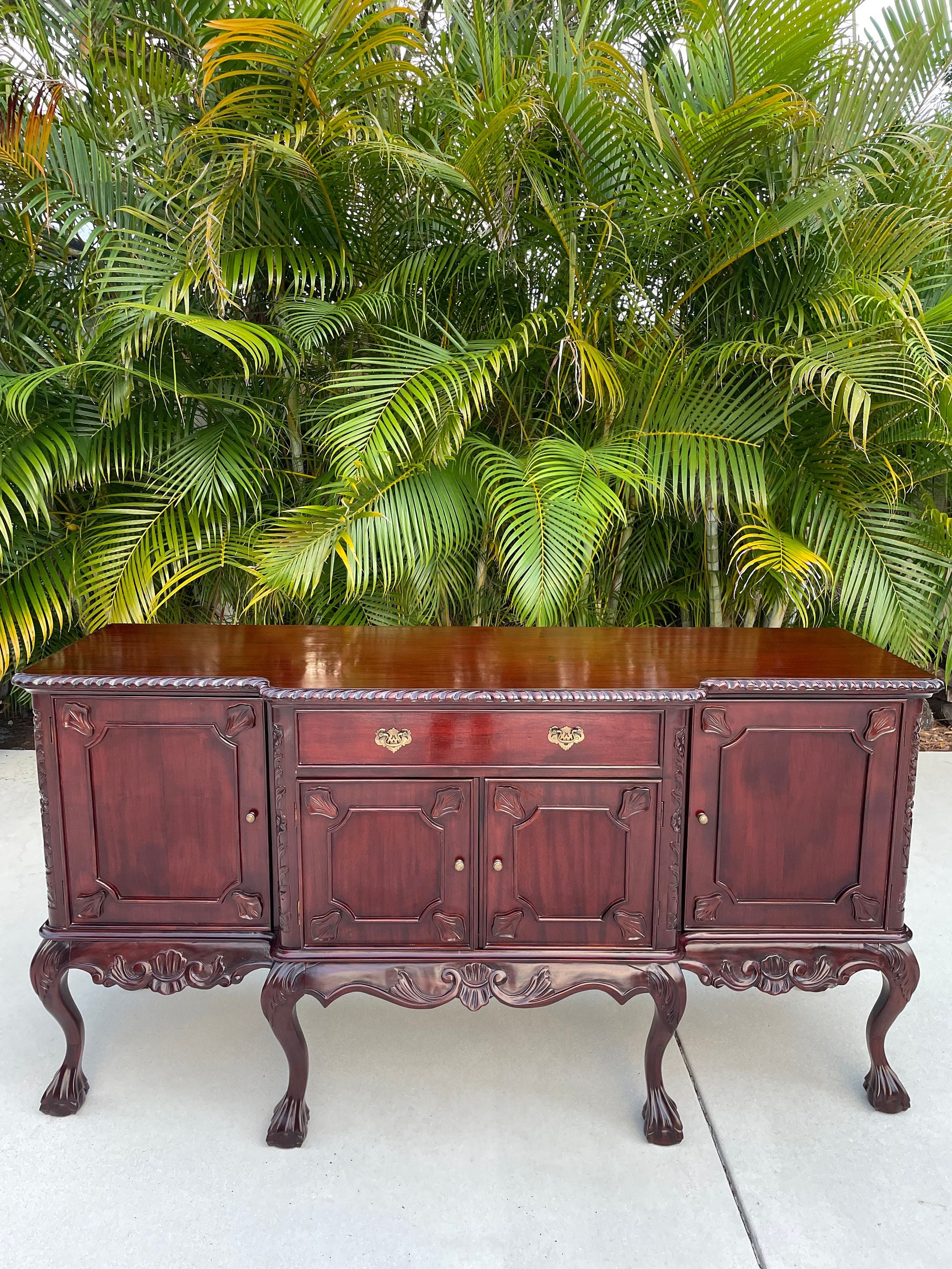 Vintage Solid Large Chippendale Sideboard Server Buffet With Claw Ball Feet Etsy