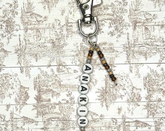 Star Wars Anakin Skywalker beaded name keychain with clip on key ring, used for backpacks, purses, etc.