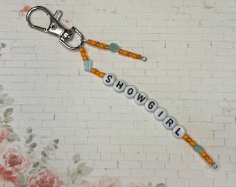 Taylor Swift The Life of A Showgirl inspired beaded keychain for backpacks, purses, etc.