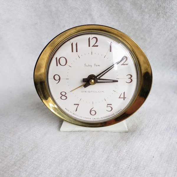 Westclox Canada Vintage Baby Ben Wind Up Alarm Clock Brass Enamel Cool Retro Mid Century Modern Timepiece Vintage Decor Analog 1956 1964