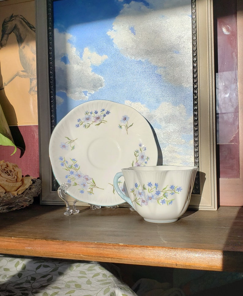 Shelley Blue Rock Teacup Saucer Duo England Fine Bone China Etsy