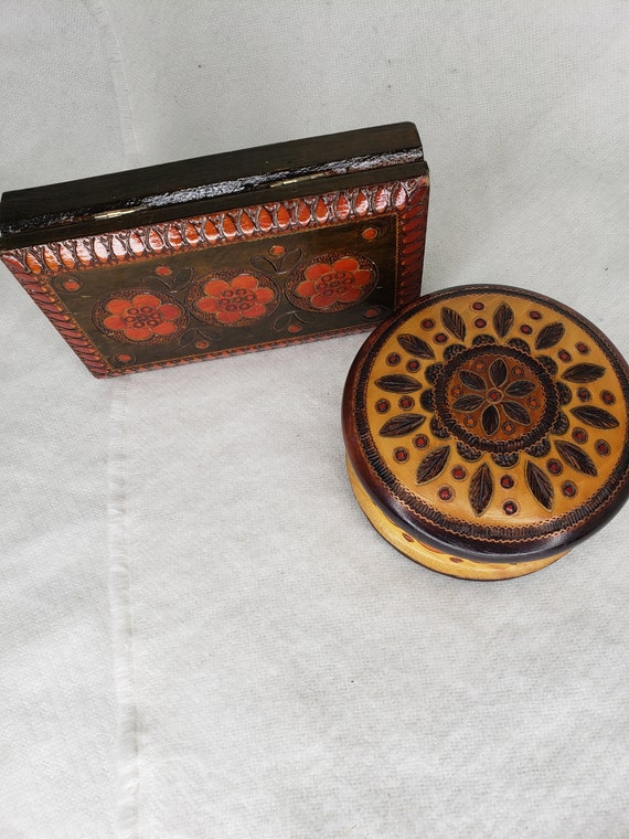 Polish Nazwa Folk Art Wood Box w Brass and Copper… - image 2