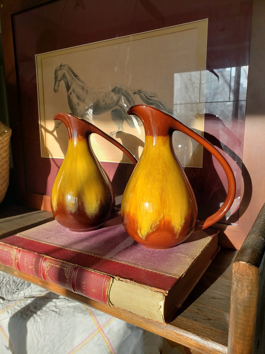 Blue Mountain Pottery Yellow Drip Glaze Jug Mid Century Etsy