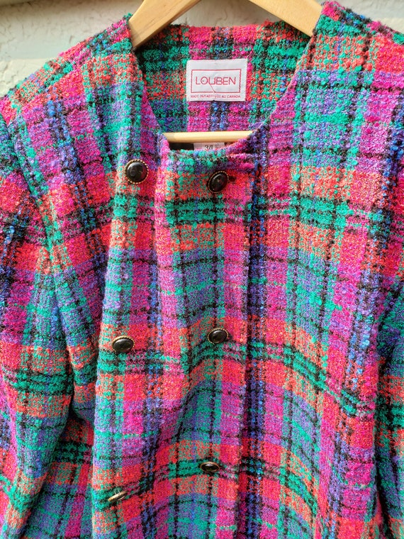 1980s Louben Plaid Boucle Double Breasted Jacket … - image 5