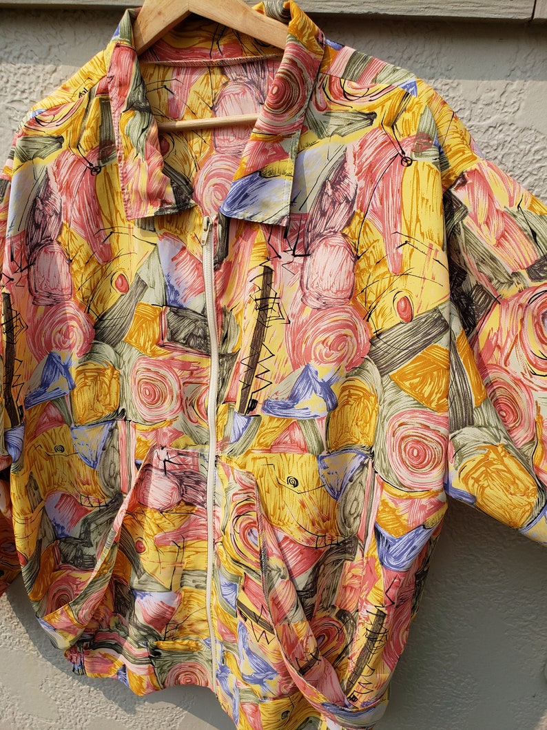 1980s Light Jacket Abstract Postmodern Print Unisex Zippered Etsy