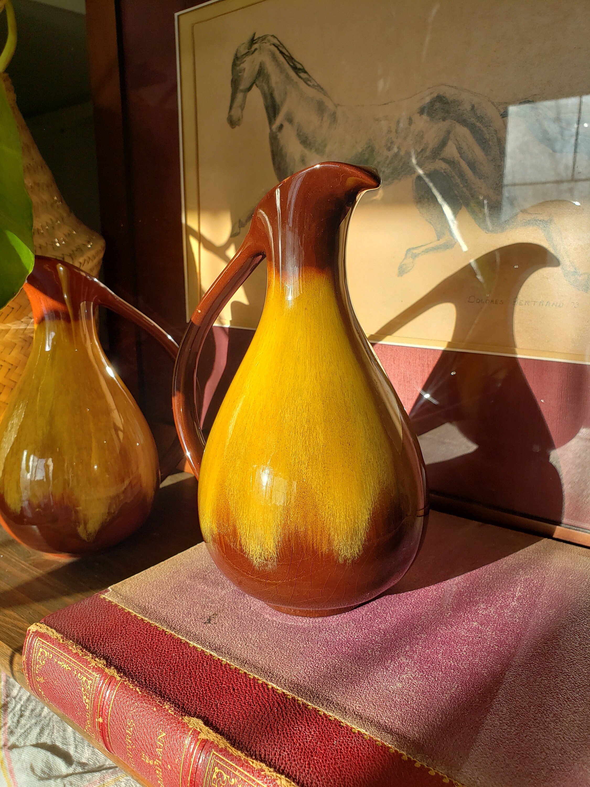 Blue Mountain Pottery Yellow Drip Glaze Jug Mid Century Etsy