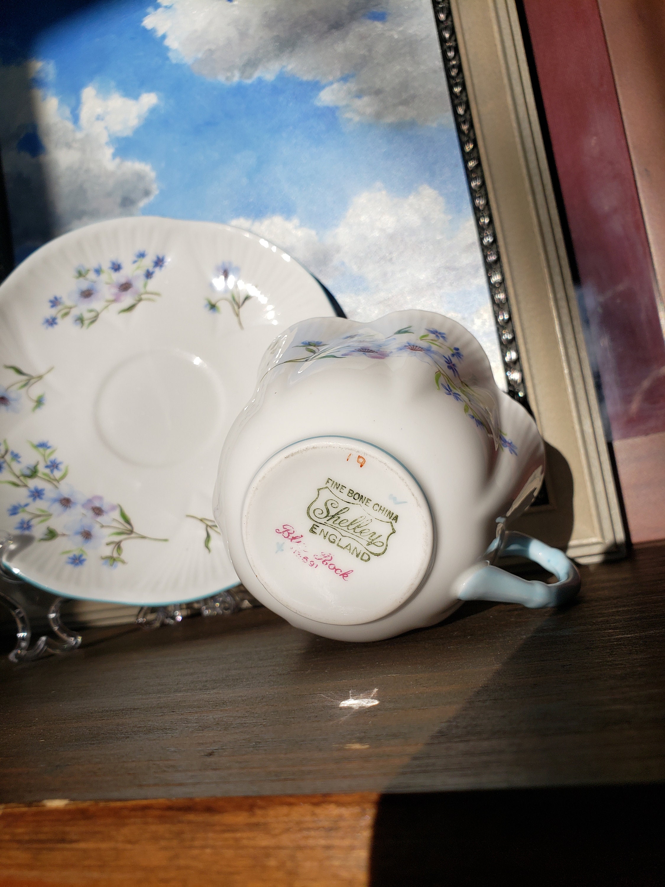 Shelley Blue Rock Teacup Saucer Duo England Fine Bone China Etsy