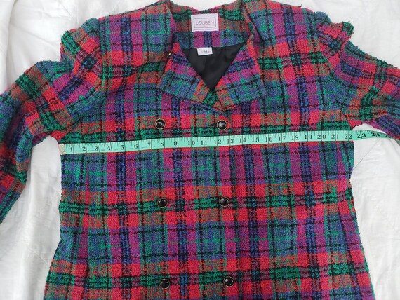 1980s Louben Plaid Boucle Double Breasted Jacket … - image 8