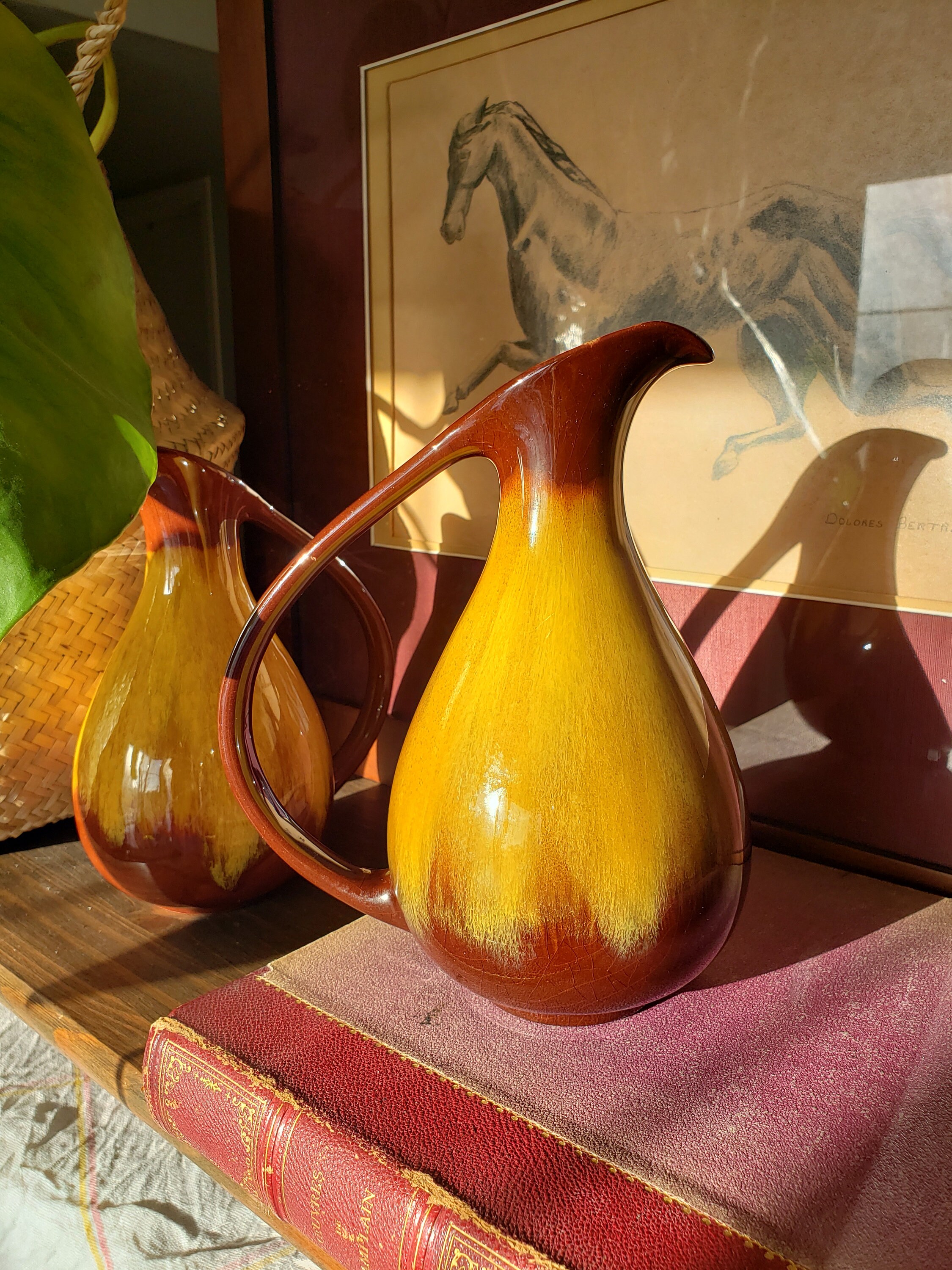 Blue Mountain Pottery Yellow Drip Glaze Jug Mid Century Etsy