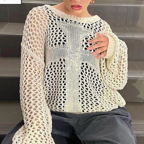 Y2K Cross Sweater Crochet Smock Sweater Vintage Top Beige Etsy