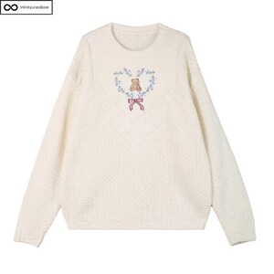 Bear Embroidered Sweater Heart Knitted Sweater Cute Kawaii - Etsy