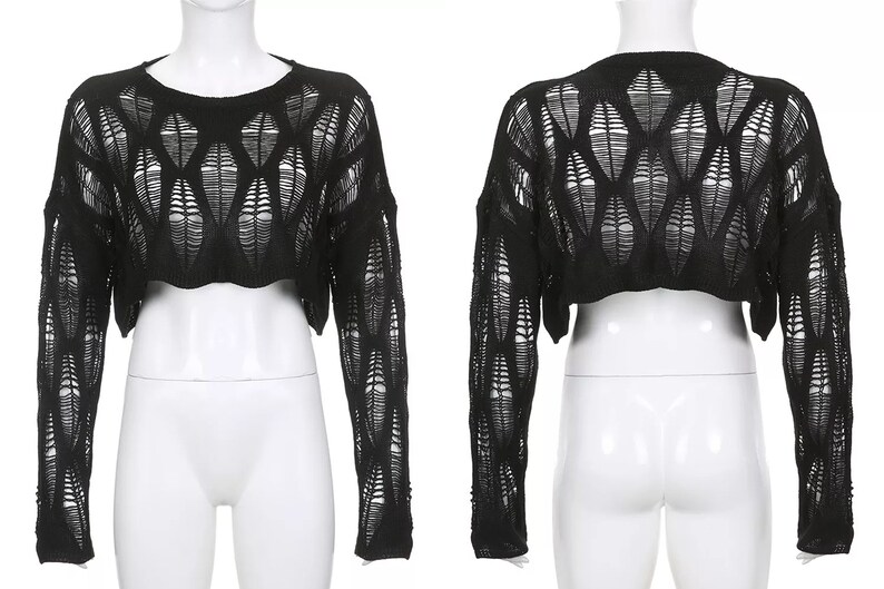Y2K Hollow Out Sweater Crochet Smock Sweater Ripped Vintage Etsy