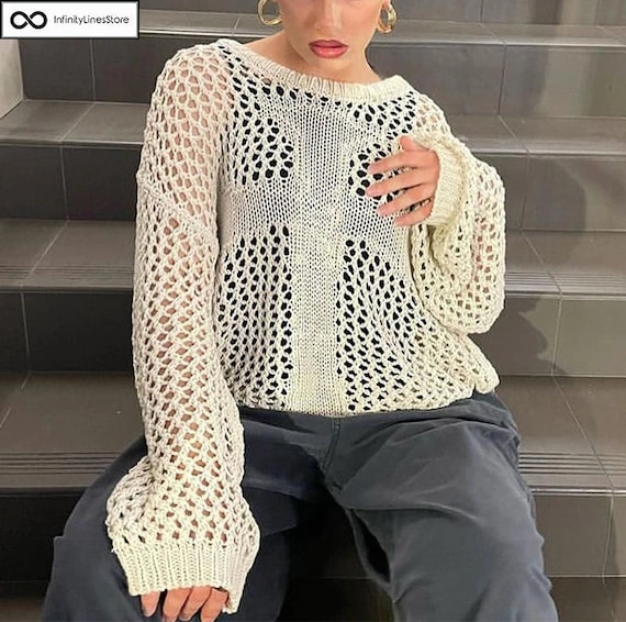 Y2K Cross Sweater Crochet Smock Sweater Vintage Top Beige - Etsy Canada