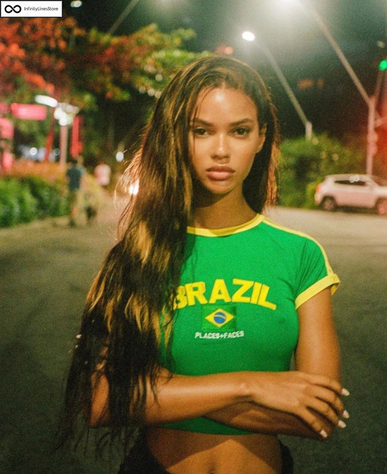 Green Brazil Crop Top Brazil Flag Tee Y2K Jersey Top Soccer Etsy